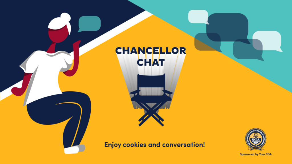 Chancellor Chat graphic - Enjoy cookies and conversation!