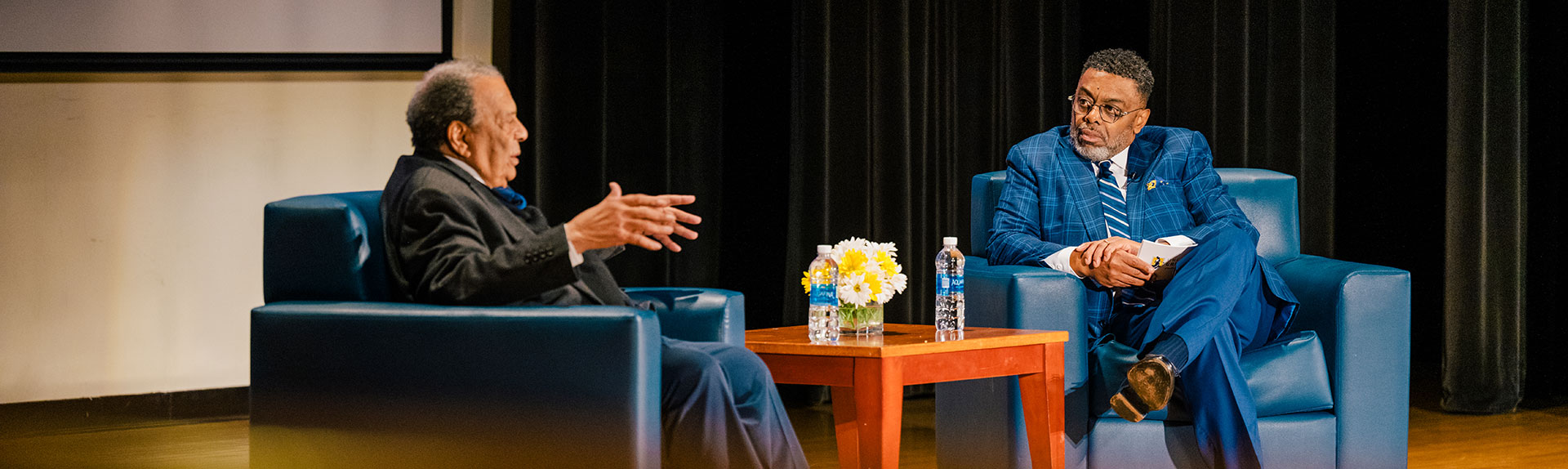 Chancellor Gilliam, left, in conversation with civil rights leader and Former UN Ambassador and Congressman Andrew Young.